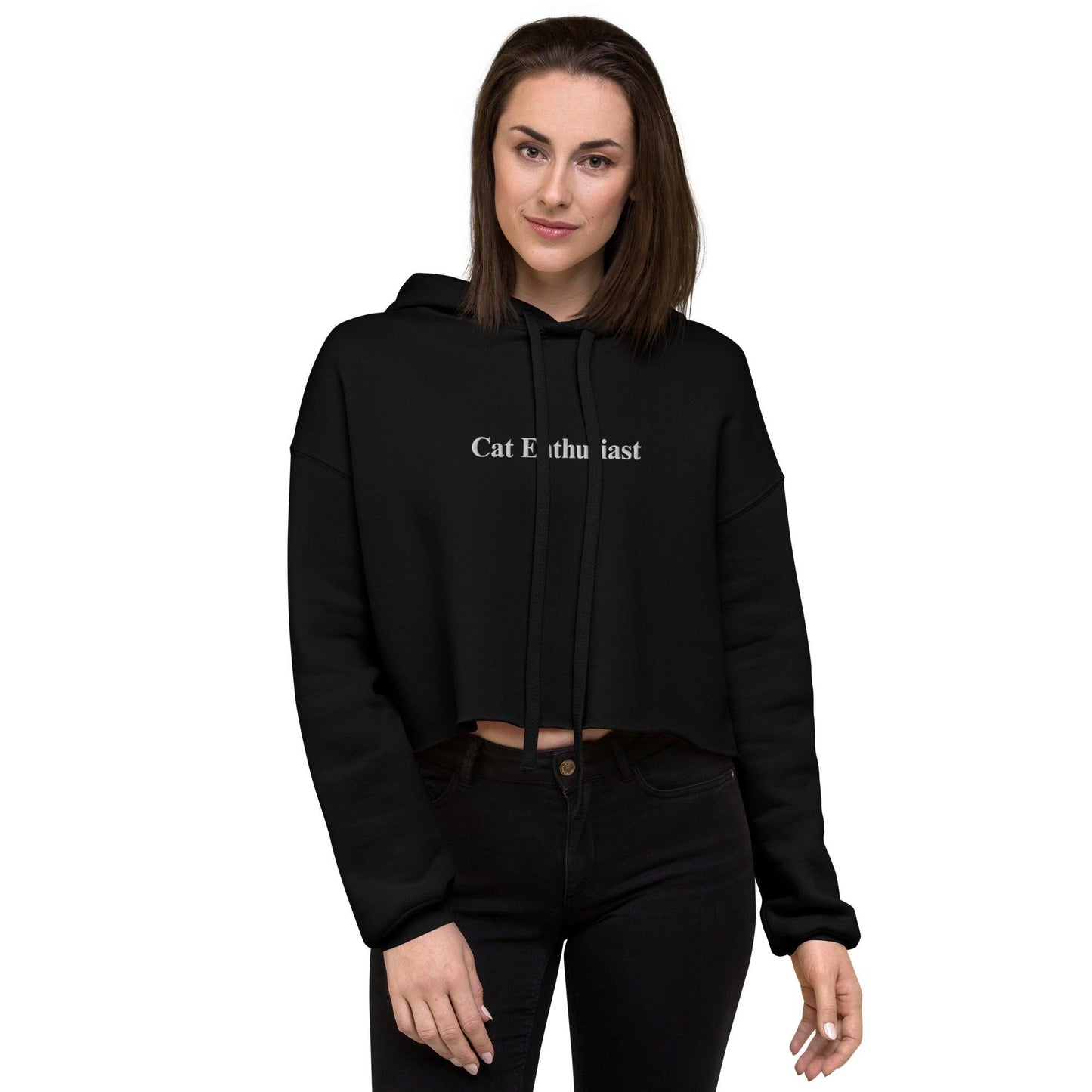 Women's Cat Enthusiast Embroidered Crop Hoodie - Psychedelic Purr