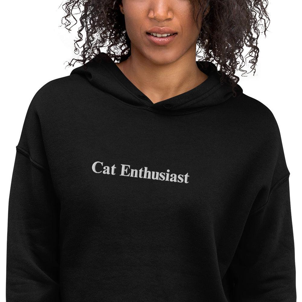 Women's Cat Enthusiast Embroidered Crop Hoodie - Psychedelic Purr