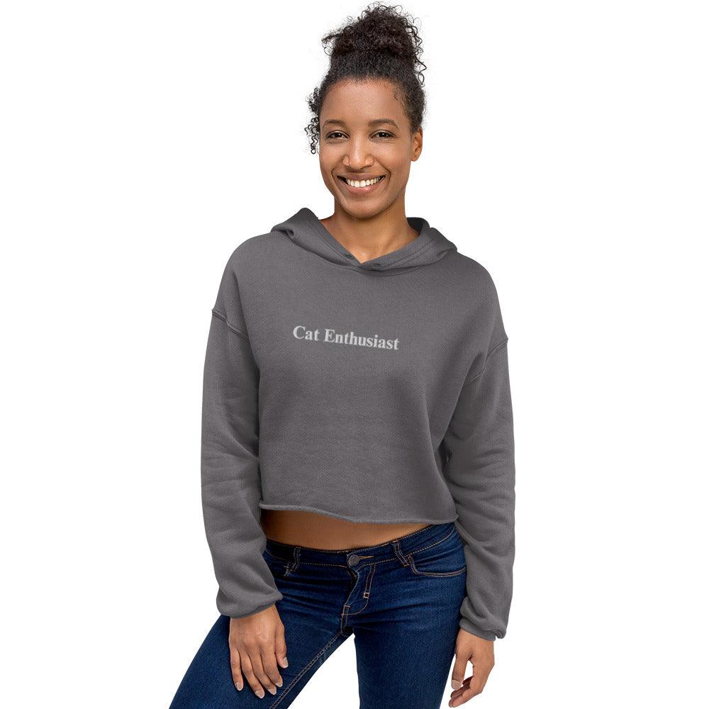 Women's Cat Enthusiast Embroidered Crop Hoodie - Psychedelic Purr