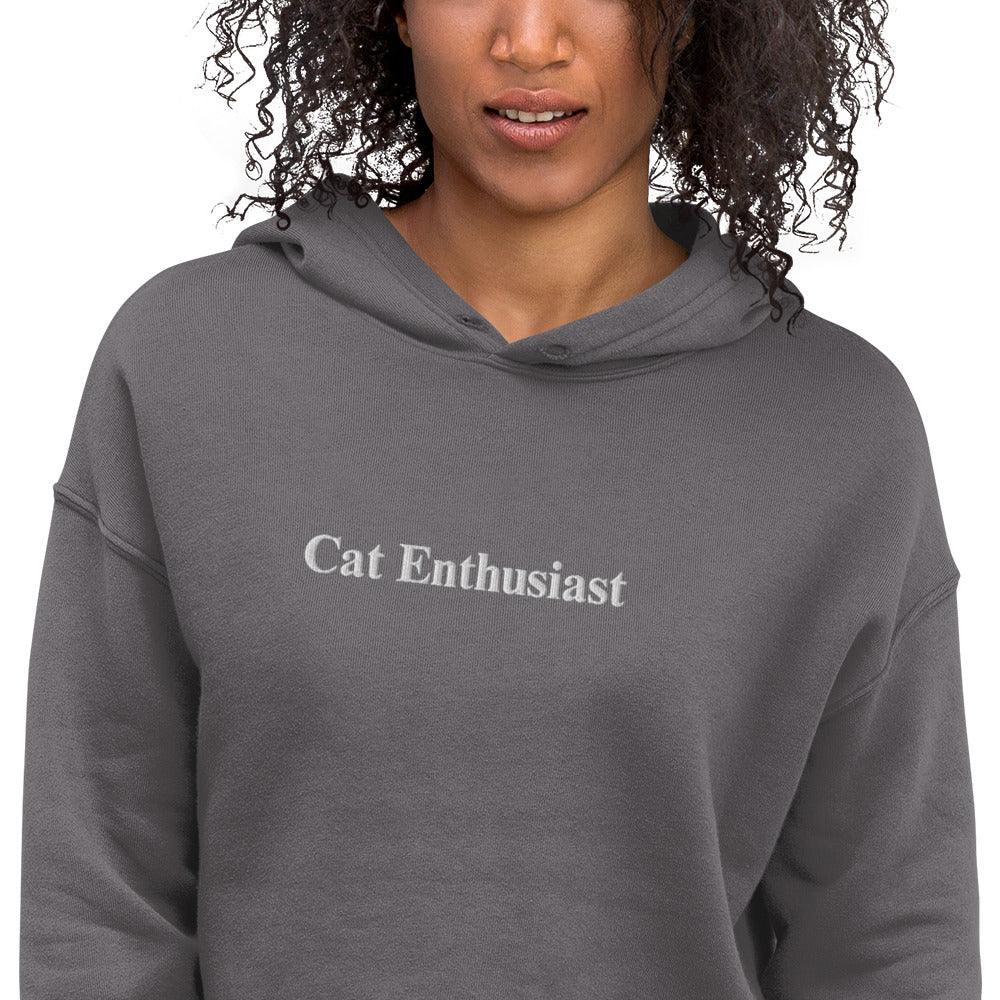 Women's Cat Enthusiast Embroidered Crop Hoodie - Psychedelic Purr