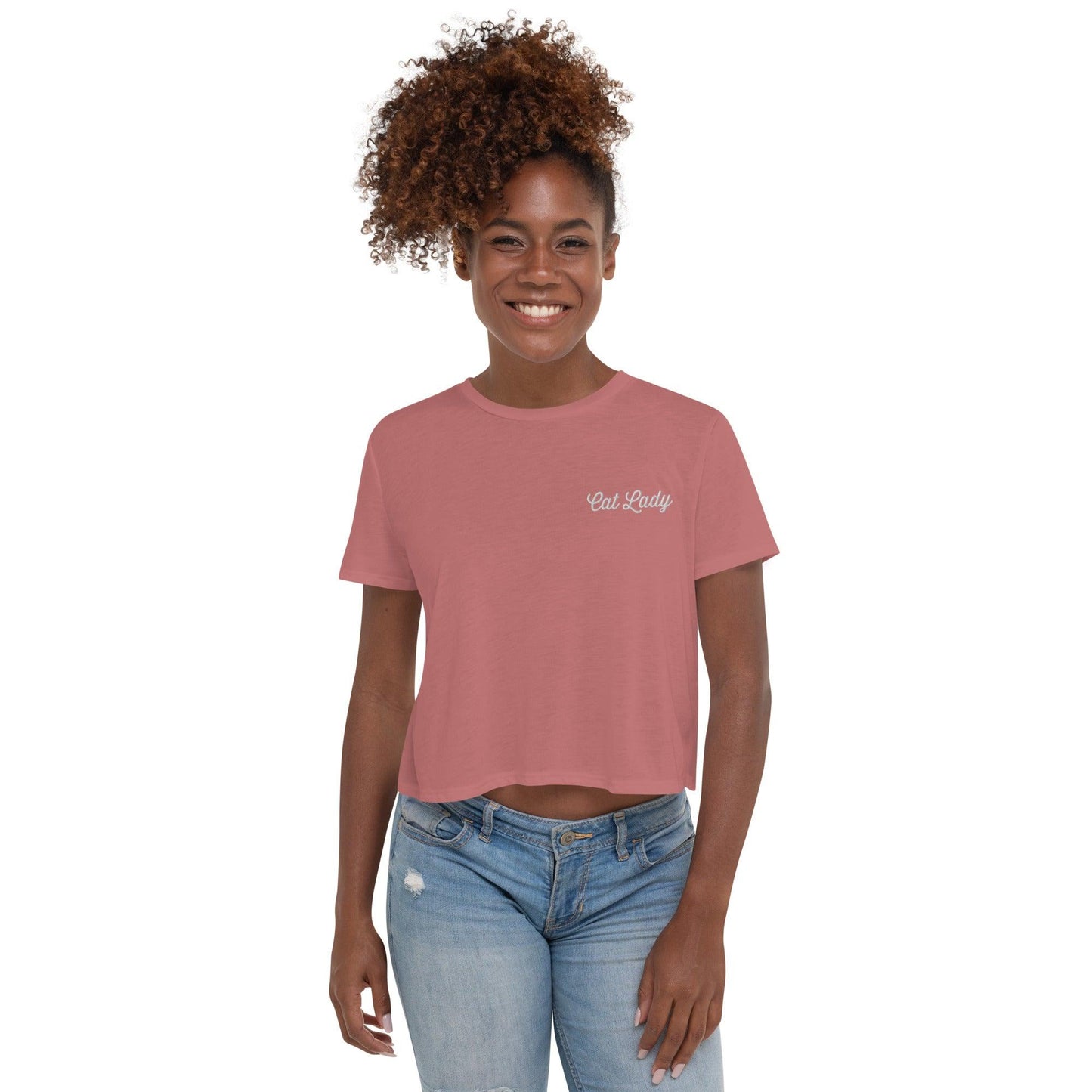 Women's Cat Lady Embroidered Crop Tee - Psychedelic Purr