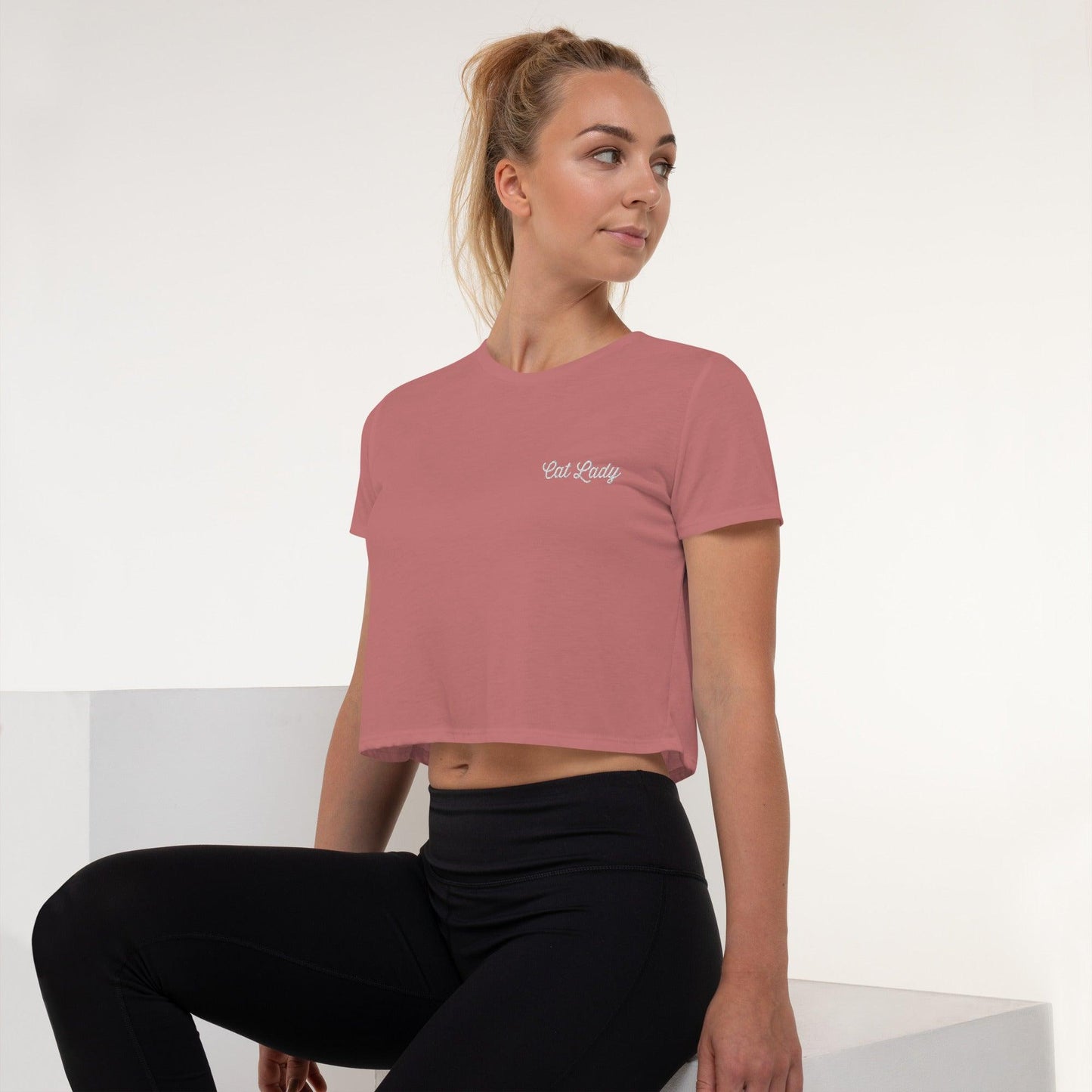 Women's Cat Lady Embroidered Crop Tee - Psychedelic Purr