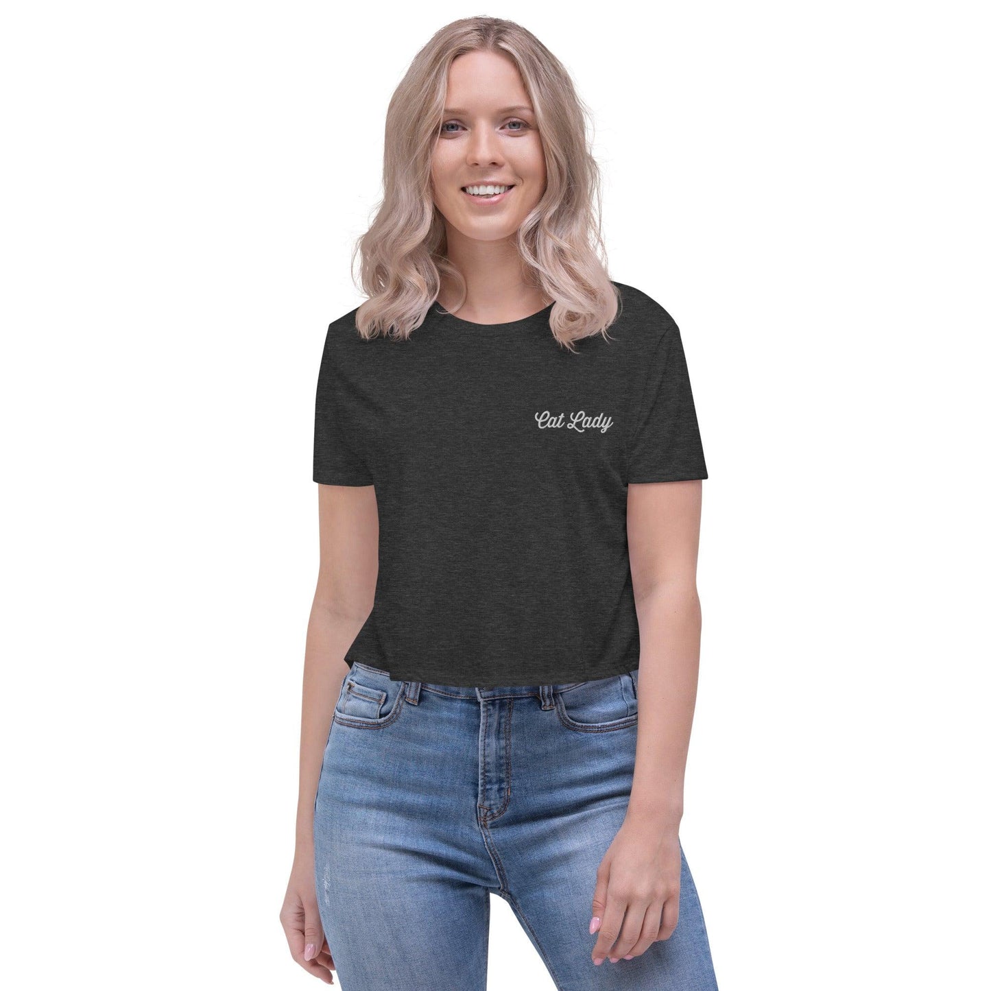 Women's Cat Lady Embroidered Crop Tee - Psychedelic Purr