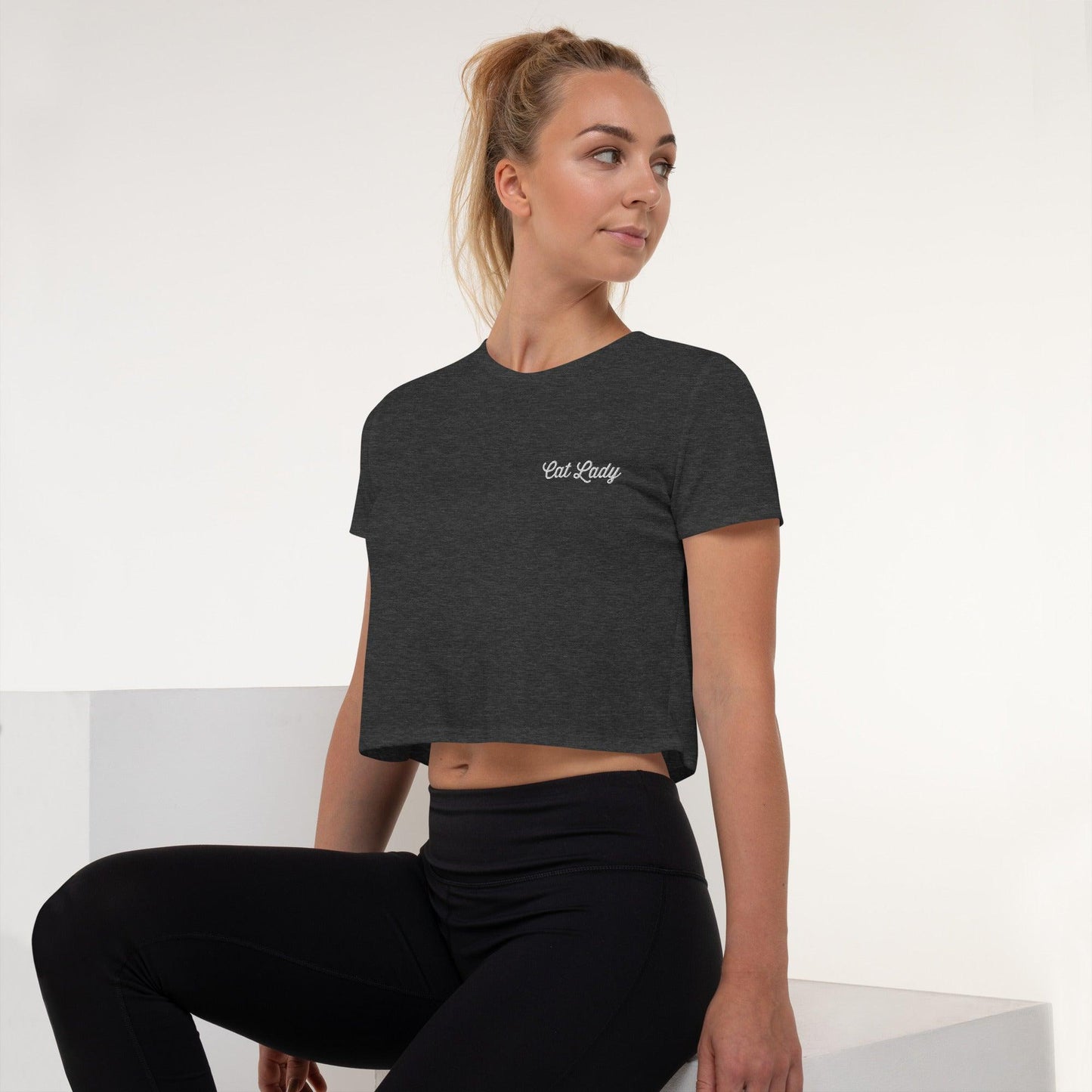 Women's Cat Lady Embroidered Crop Tee - Psychedelic Purr