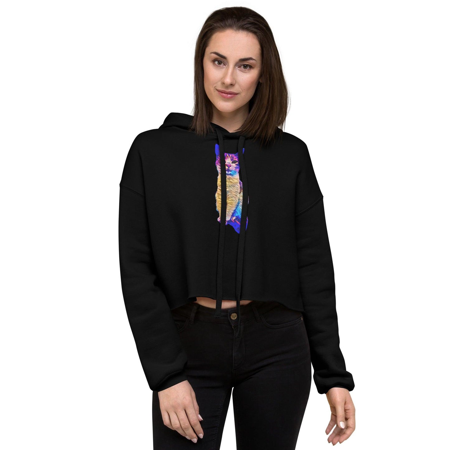 Women's Chroma Kitty Crop Hoodie - Psychedelic Purr