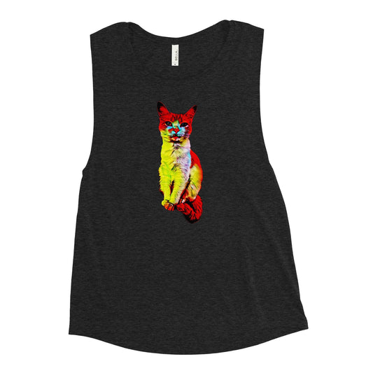 Women's Flamin' Hot Kitty Muscle Tank - Psychedelic Purr