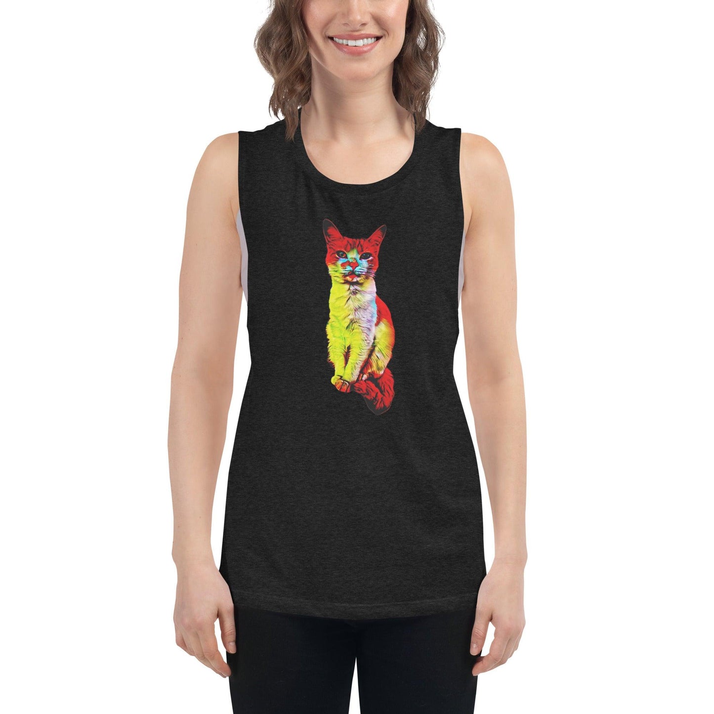 Women's Flamin' Hot Kitty Muscle Tank - Psychedelic Purr