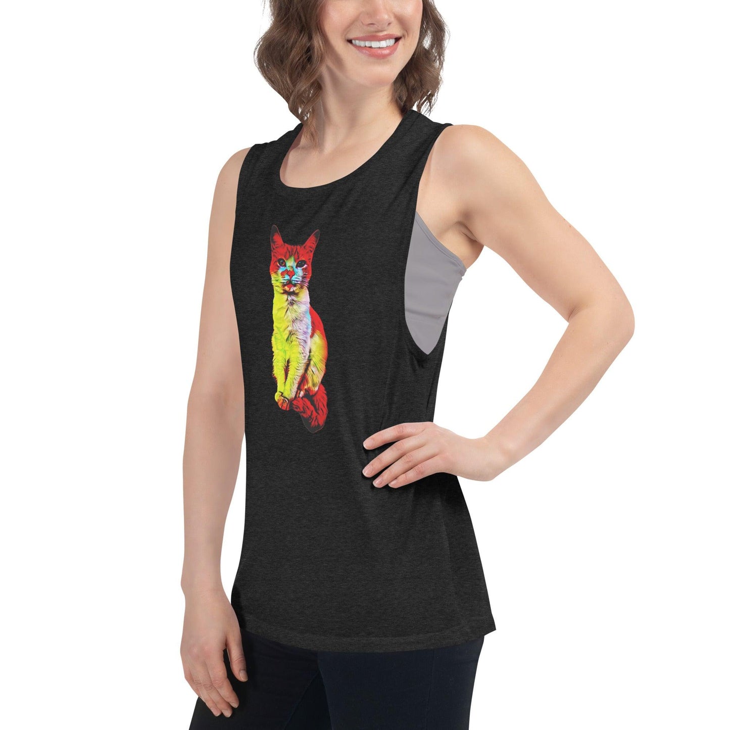 Women's Flamin' Hot Kitty Muscle Tank - Psychedelic Purr