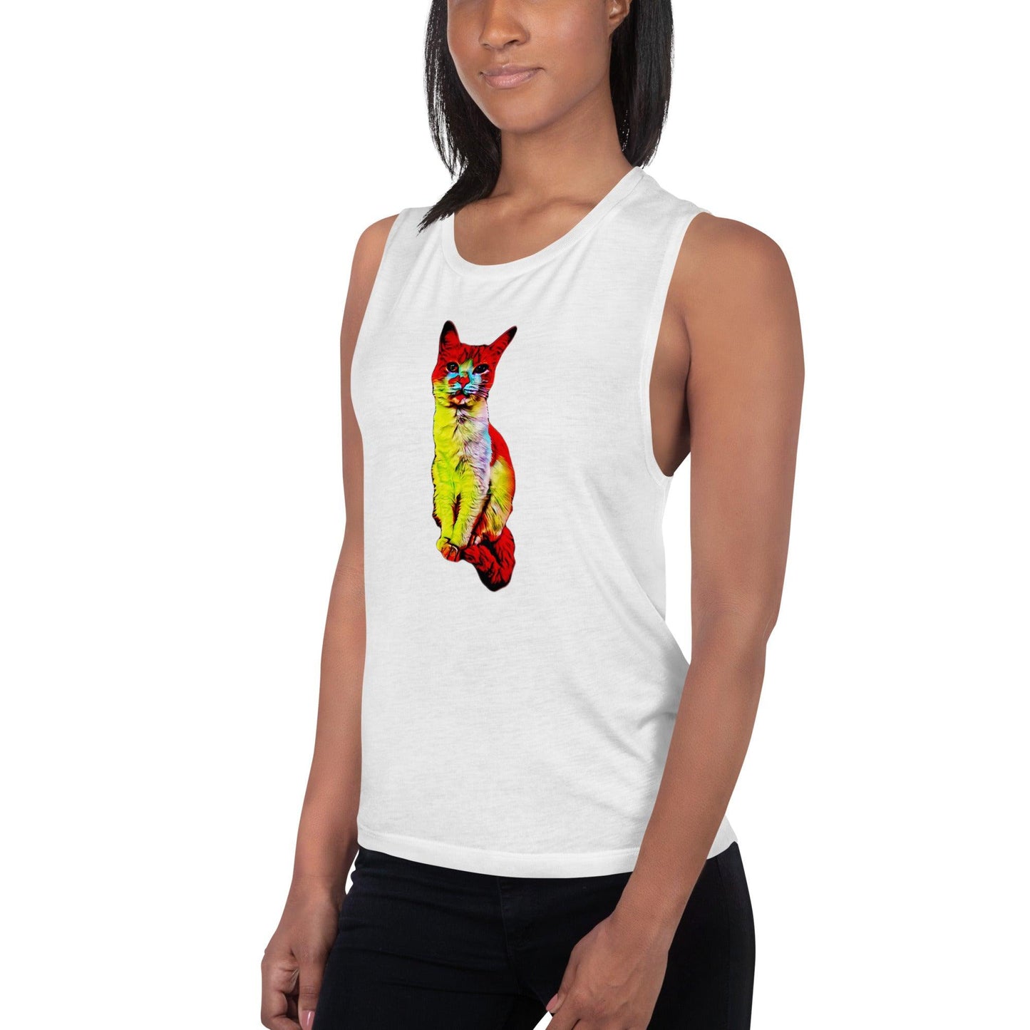 Women's Flamin' Hot Kitty Muscle Tank - Psychedelic Purr