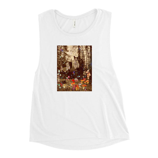 Women's Shroom Cabin Muscle Tank - Psychedelic Purr