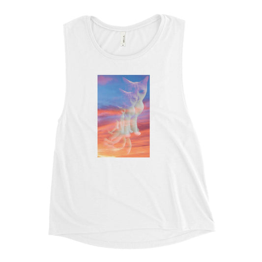 Women's Sunset Purrspective Muscle Tank - Psychedelic Purr