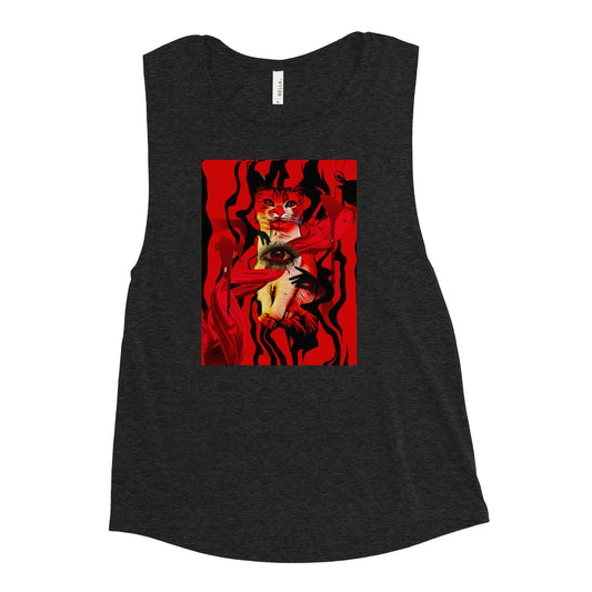 Women's Suspiria Cat Muscle Tank - Psychedelic Purr