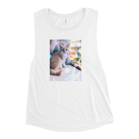 Women's Windowsill Kitty Muscle Tank - Psychedelic Purr
