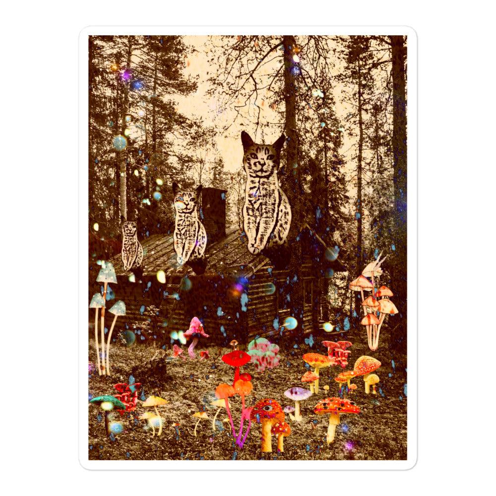Shroom Cabin Sticker - Psychedelic Purr