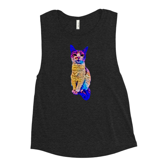 Women's Chroma Kitty Muscle Tank - Psychedelic Purr