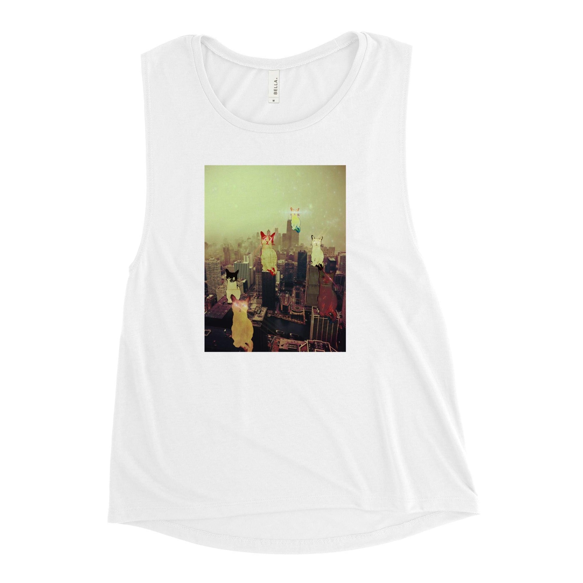 Women's City Cats Muscle Tank - Psychedelic Purr