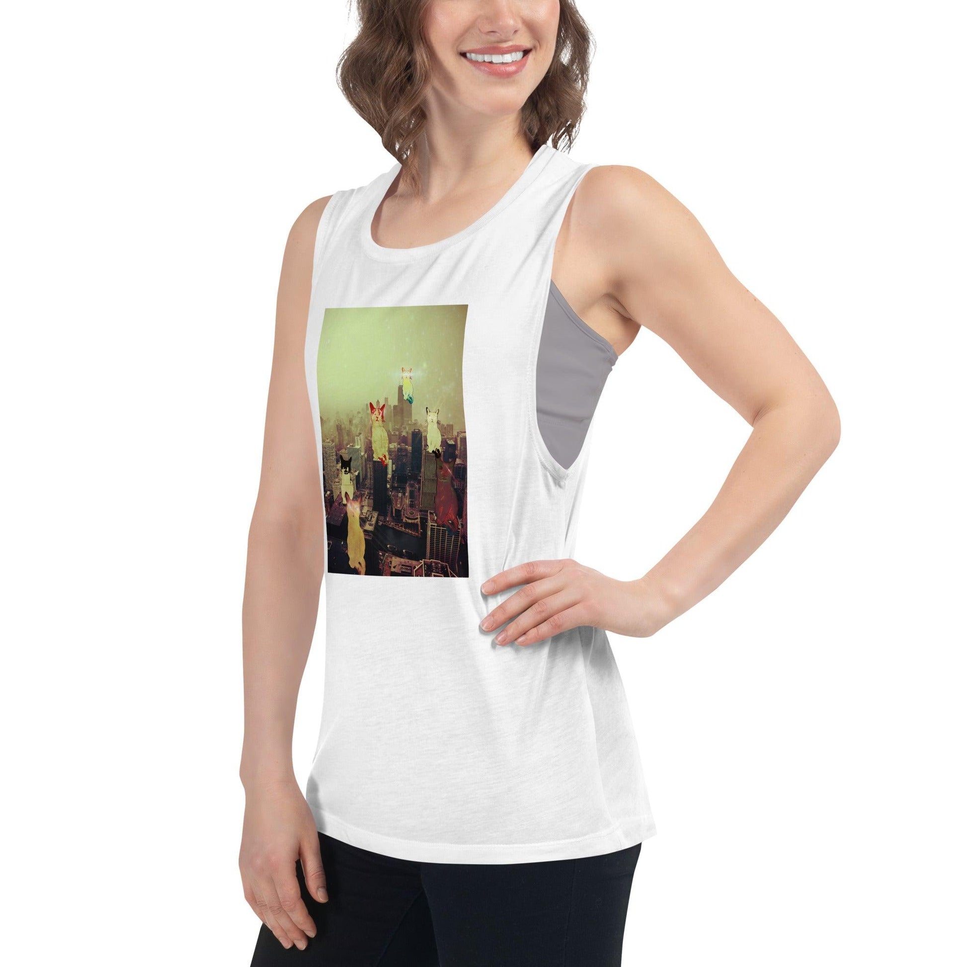 Women's City Cats Muscle Tank - Psychedelic Purr