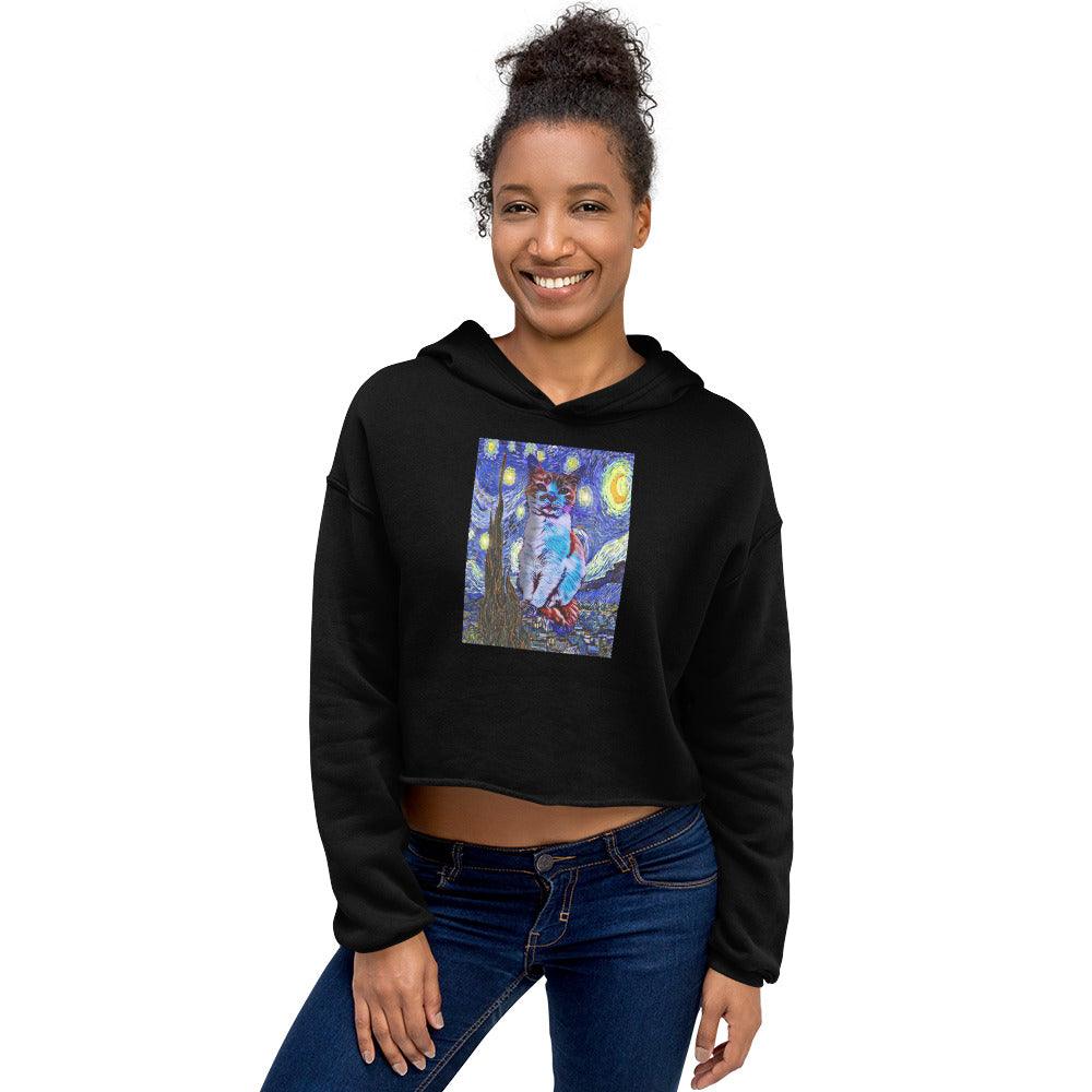 Women's Starry Night Crop Hoodie - Psychedelic Purr