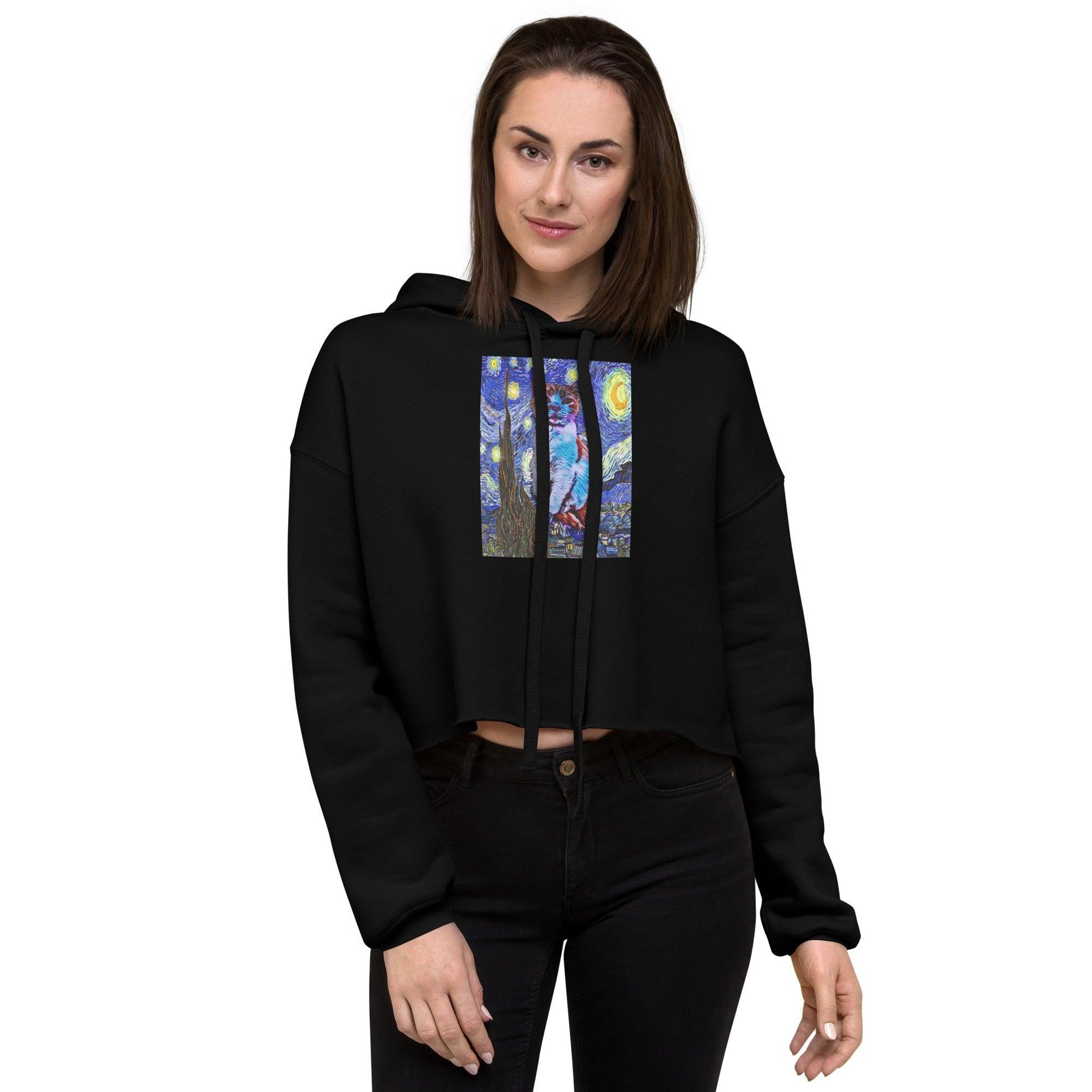 Women's Starry Night Crop Hoodie - Psychedelic Purr