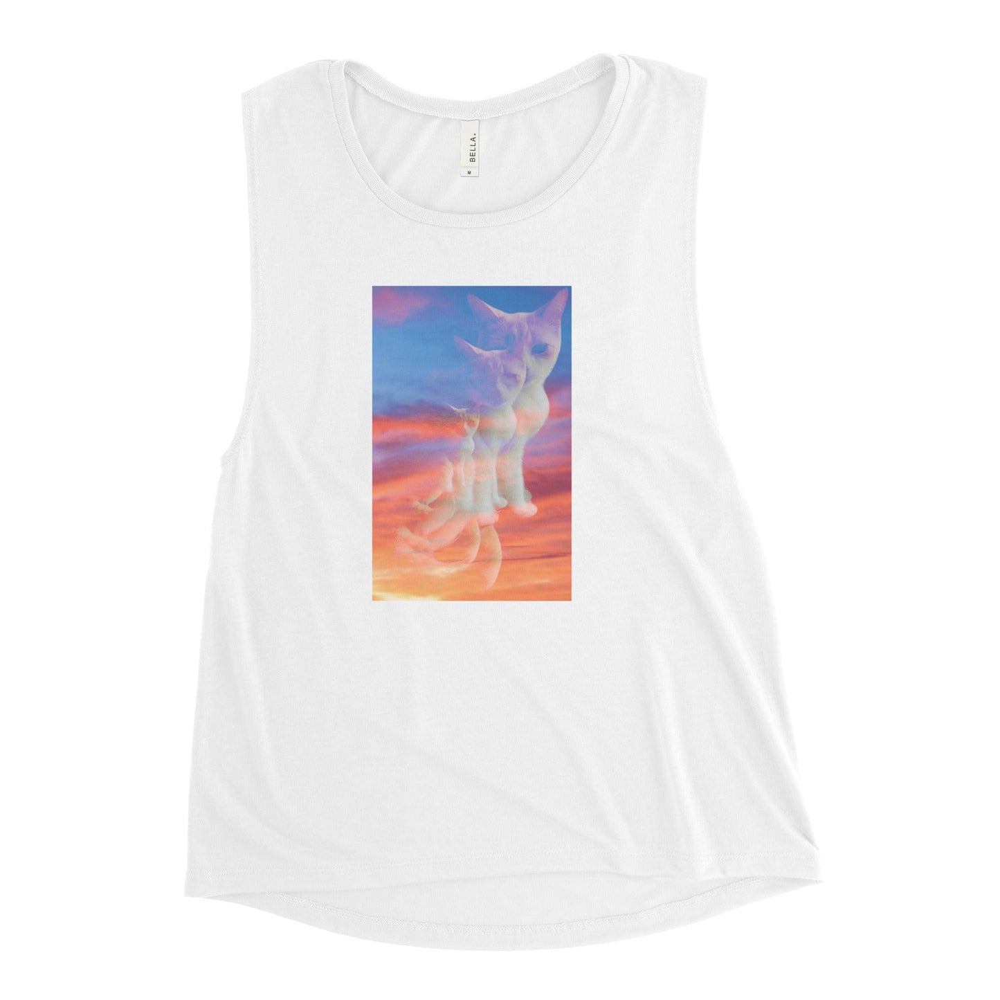 Women's Sunset Purrspective Muscle Tank - Psychedelic Purr