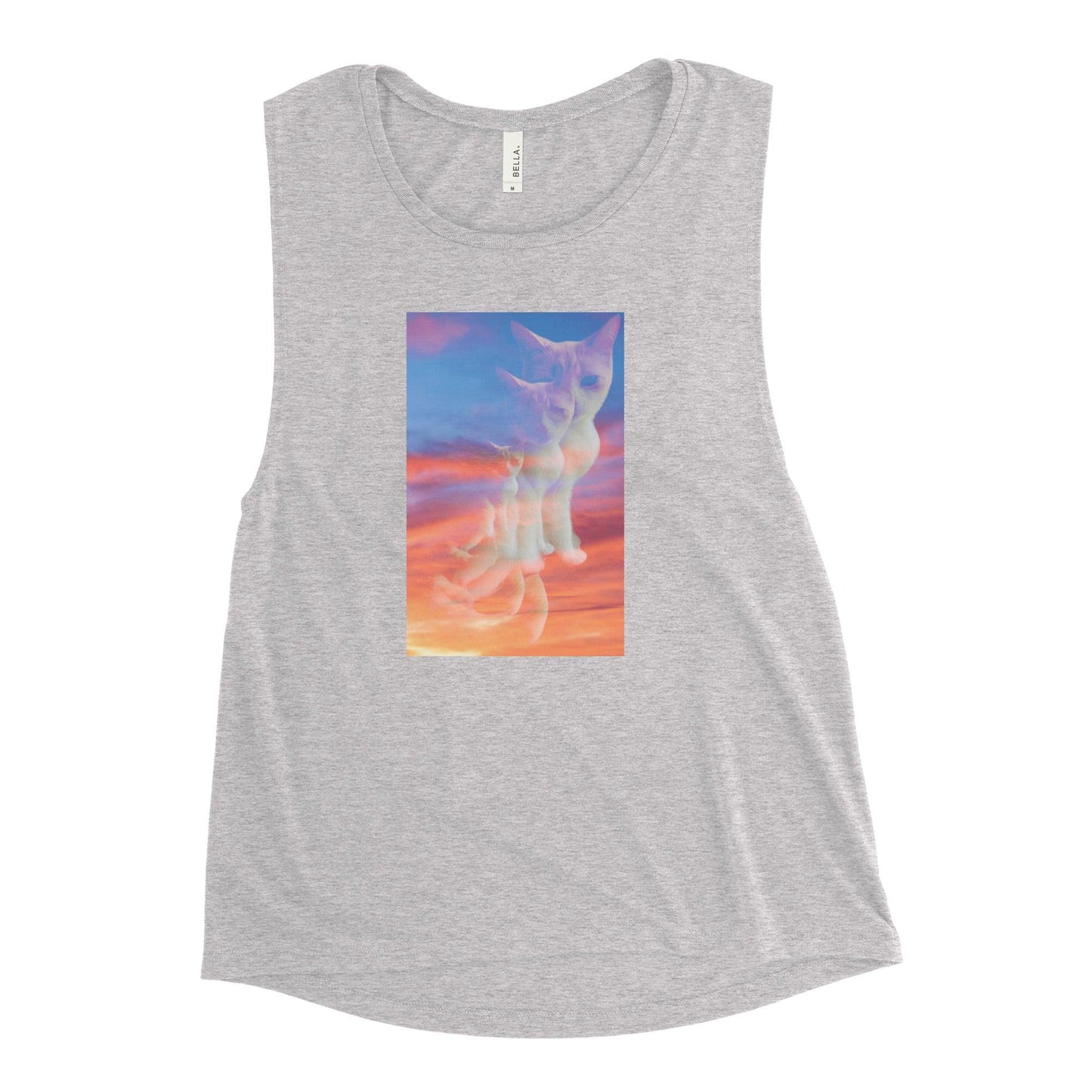 Women's Sunset Purrspective Muscle Tank - Psychedelic Purr