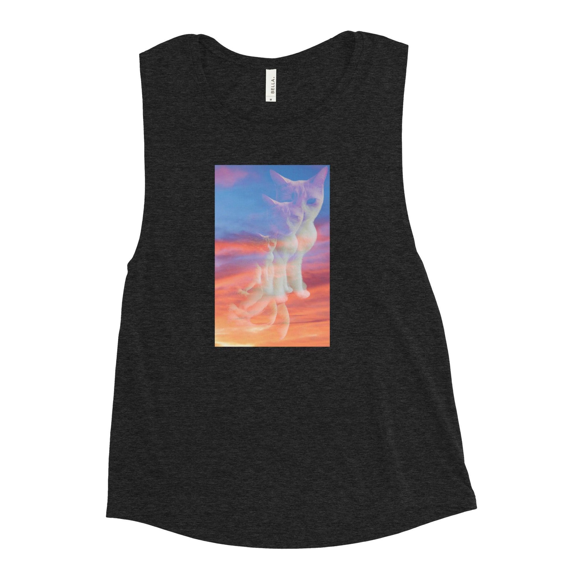 Women's Sunset Purrspective Muscle Tank - Psychedelic Purr