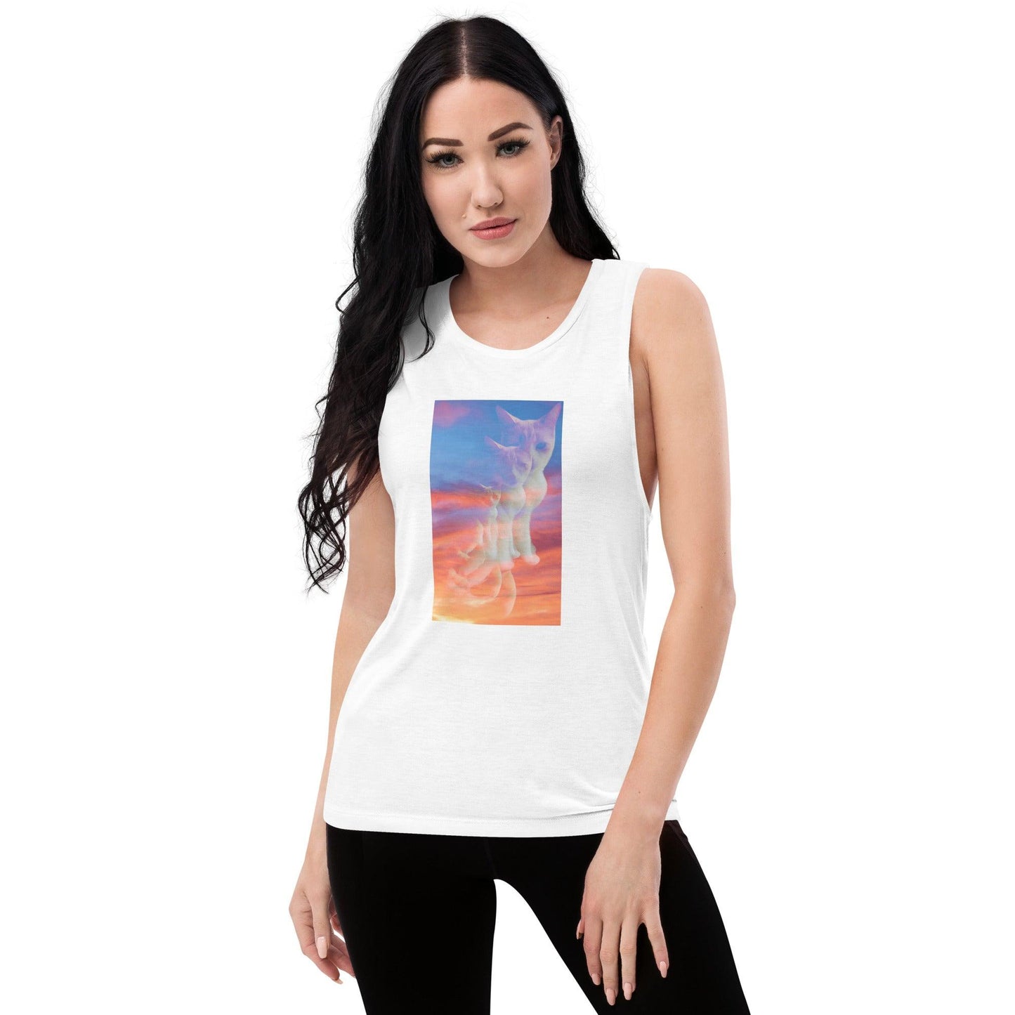 Women's Sunset Purrspective Muscle Tank - Psychedelic Purr