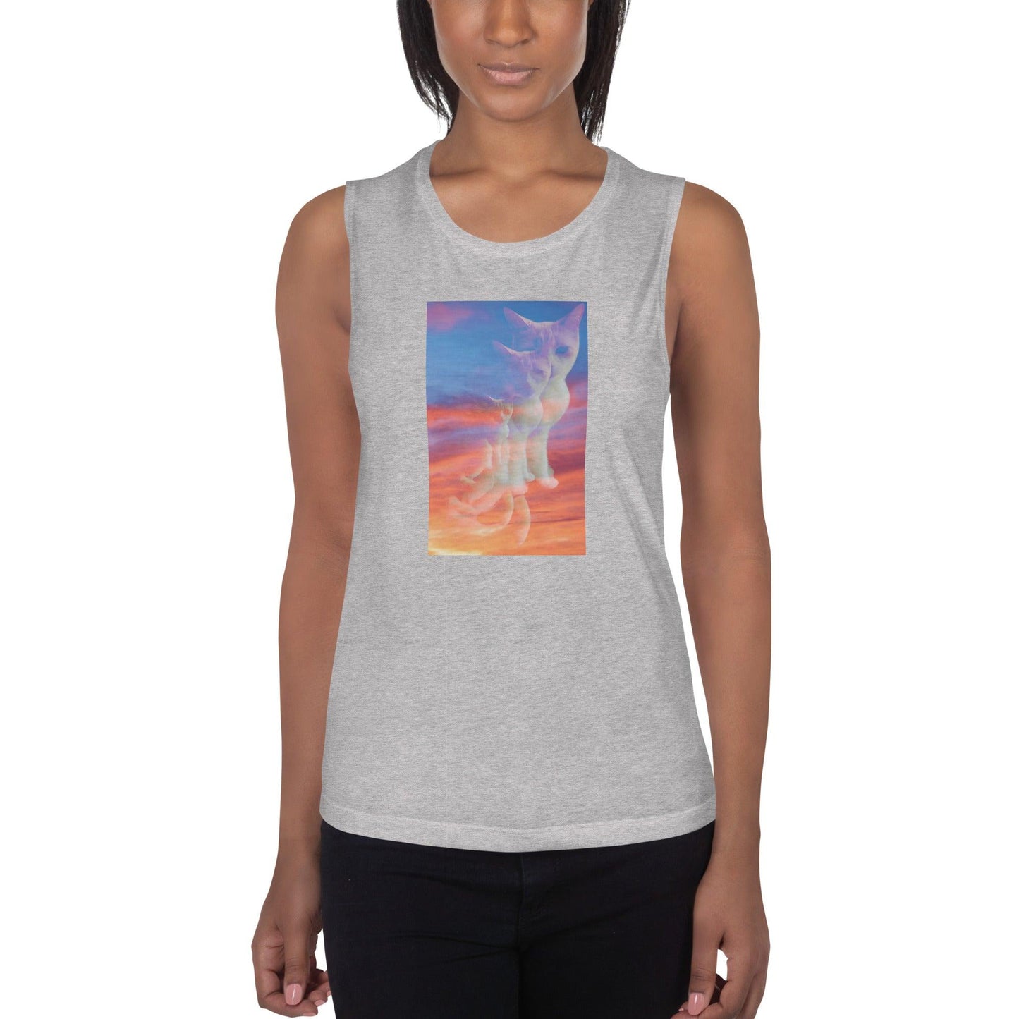 Women's Sunset Purrspective Muscle Tank - Psychedelic Purr