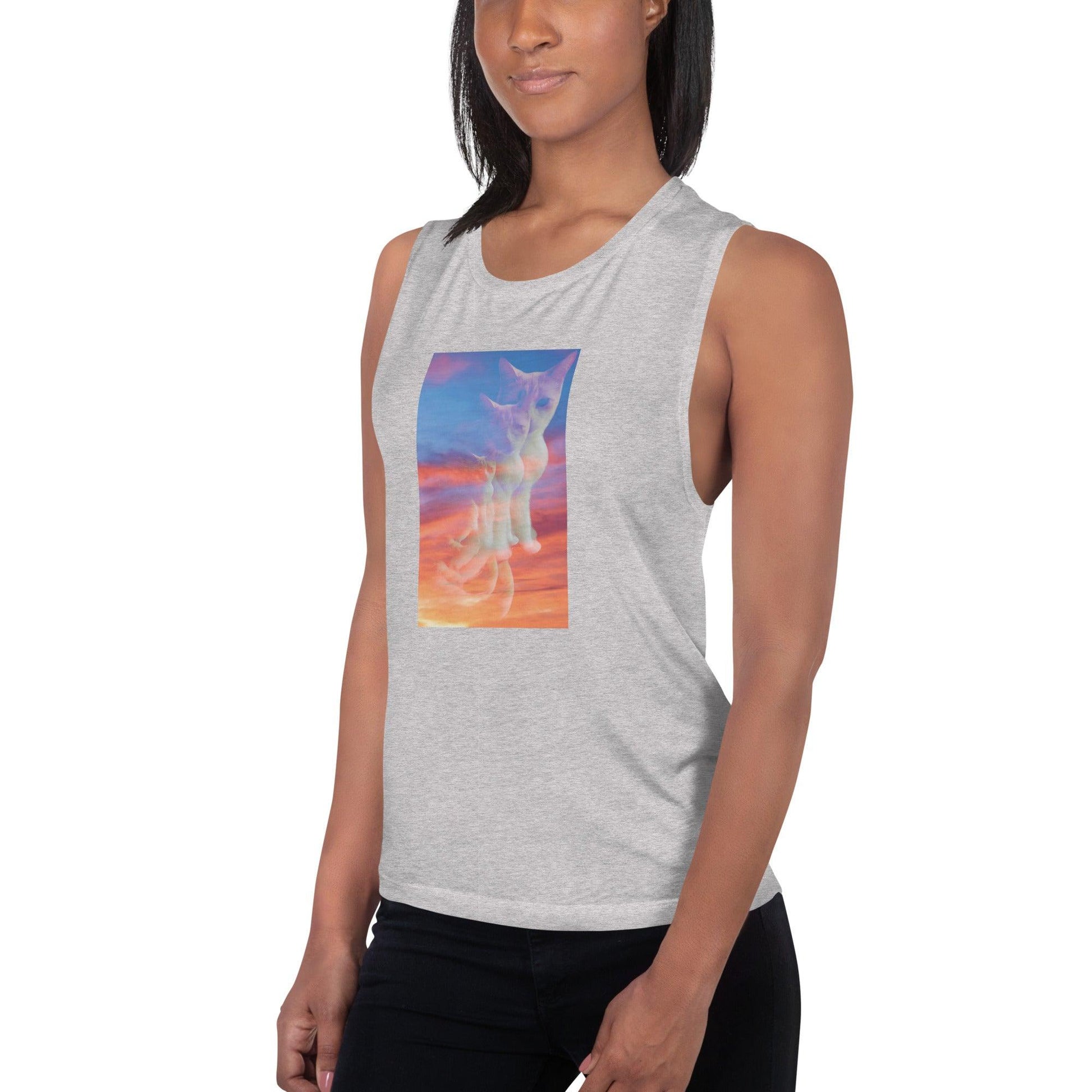 Women's Sunset Purrspective Muscle Tank - Psychedelic Purr