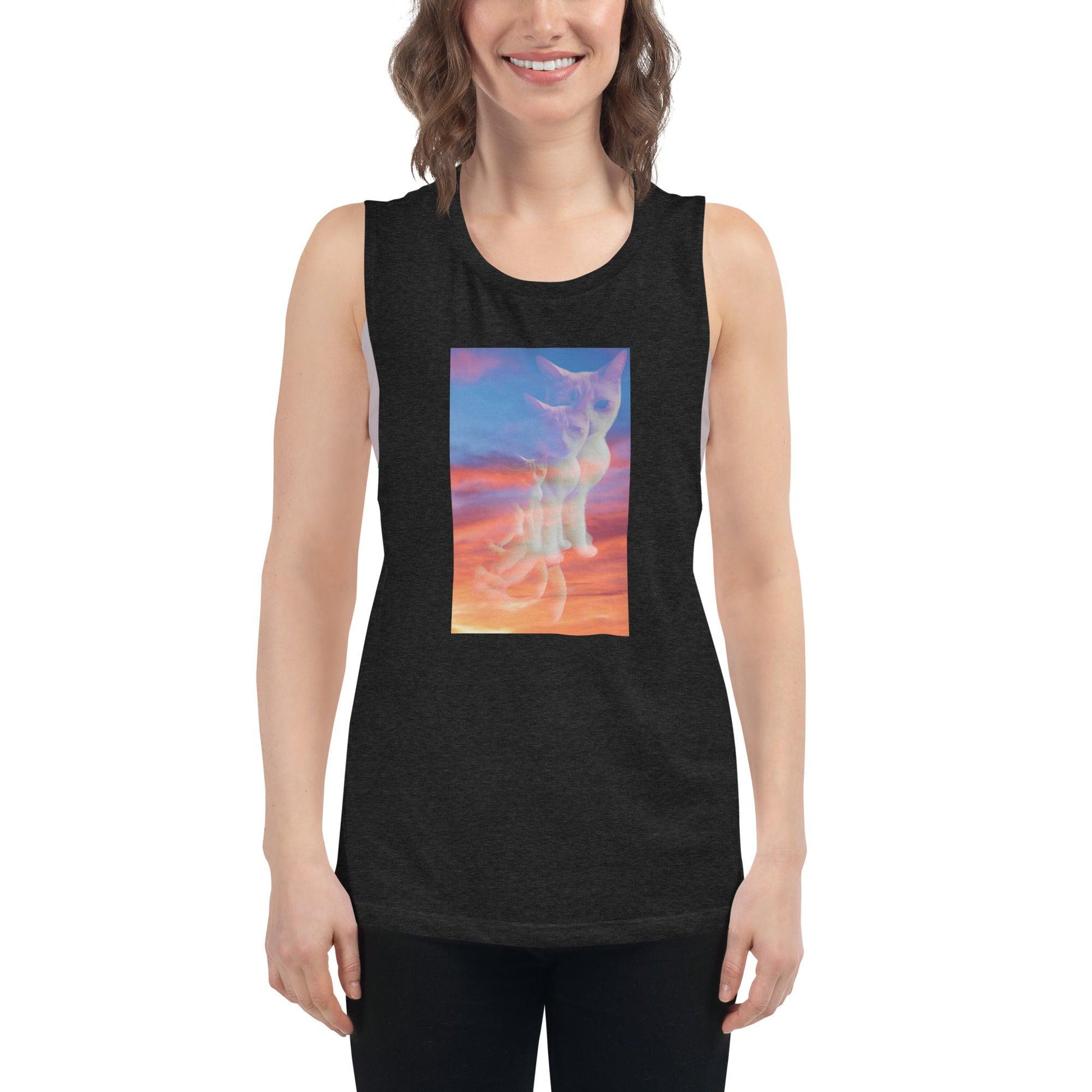 Women's Sunset Purrspective Muscle Tank - Psychedelic Purr