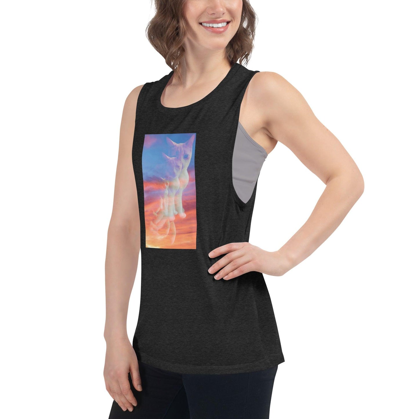 Women's Sunset Purrspective Muscle Tank - Psychedelic Purr