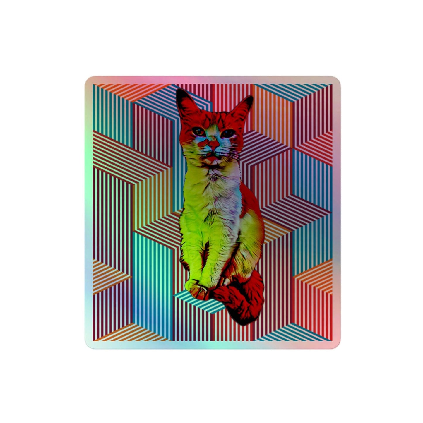 Flamin' Hot Kitty Holographic Sticker - Psychedelic Purr